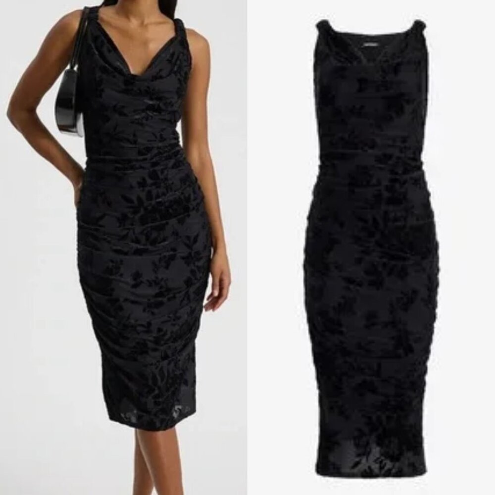 Black Floral Velvet Sheath Dress - Elegant Evening Dress
